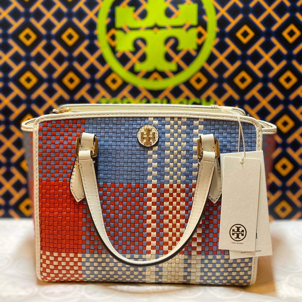 Nwt! Tory Burch Emerson Woven Mini Top Zip Tote